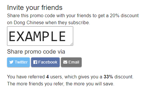 Referral code page